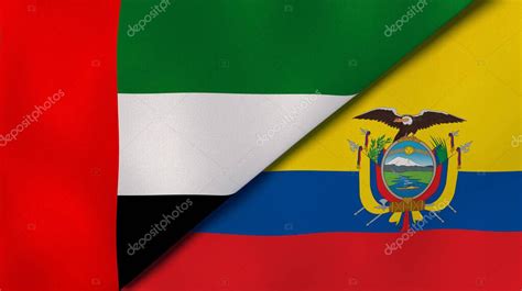 Dos estados banderas de Emiratos Árabes Unidos y Ecuador Fondo de