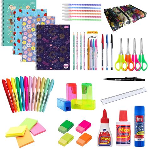 Kit Material Escolar Feminino Completo Caderno 10M Shopee Brasil