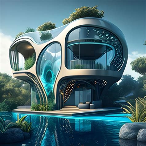 An Artistic Rendering Of A Futuristic House In The Middle Of A Lake