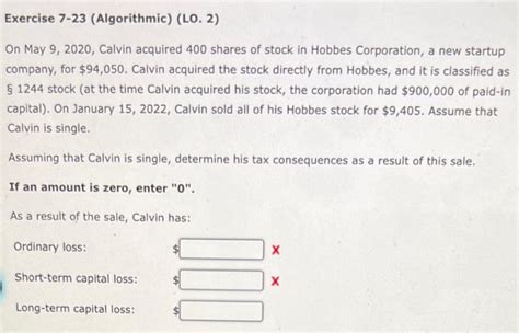 Solved On May Calvin Acquired Shares Of Stock Chegg