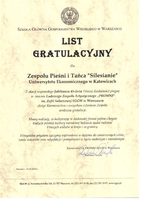 Listy Gratulacyjne Z Okazji Jubileuszu 45 Lecia Uniwersytet