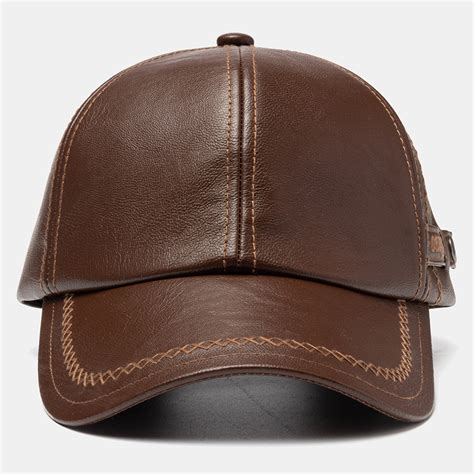 Buttons Letter Embroidery Faux Leather Baseball Cap