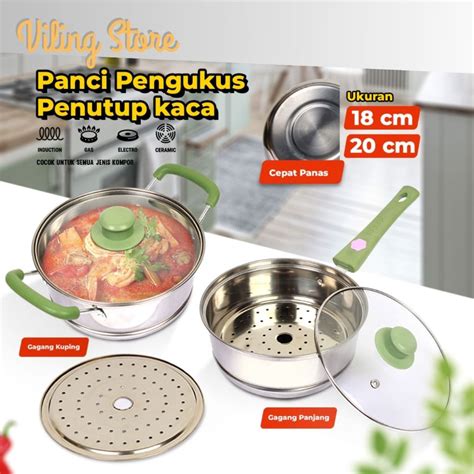 Jual Panci Susu Stainless Panci Kukus Tutup Kaca Dengan Pengukus 18cm