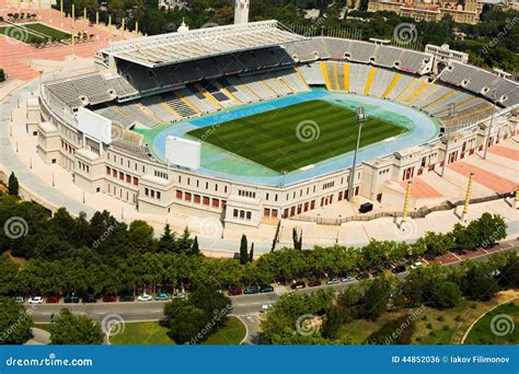 Aerial View Of Olimpic Stadium Of Barcelona Spain Stock Photo Image