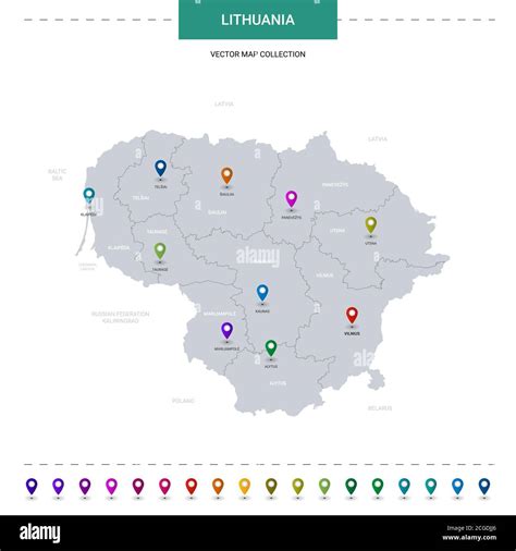 Mapa De Lituania Con Marcas De Localización Plantilla Vectorial