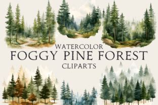 Watercolor Foggy Pine Forest Clipart Graphic By Abdel Designer