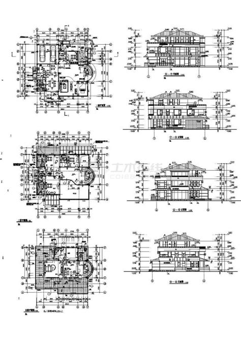 某三层坡屋顶别墅建筑设计施工图（南入口）别墅建筑土木在线