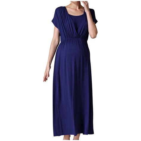 Anuyalue Womens Solid Maternity Dresses For Pregnancy Long Nightgowns Nursing Night Gown For