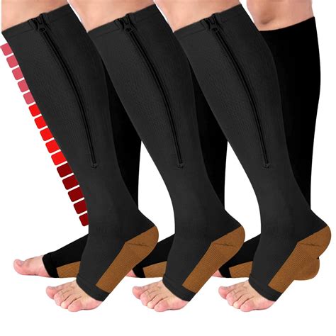 3 Pairs Open Toe Zipper Copper Compression Socks For Women And Men Circulation 15 20 Mmhg Better