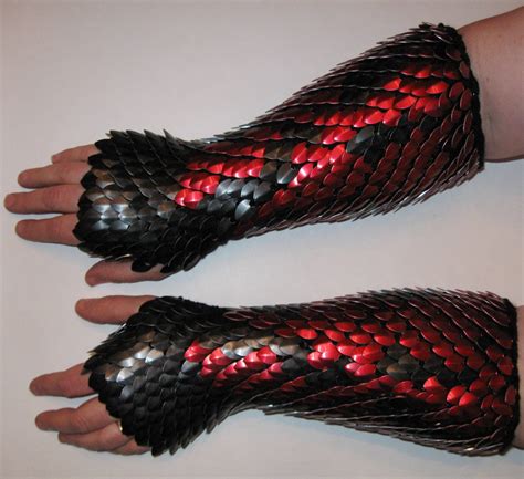 Scale Maille Knitted Dragonhide Armor Gauntlets Elbow Length