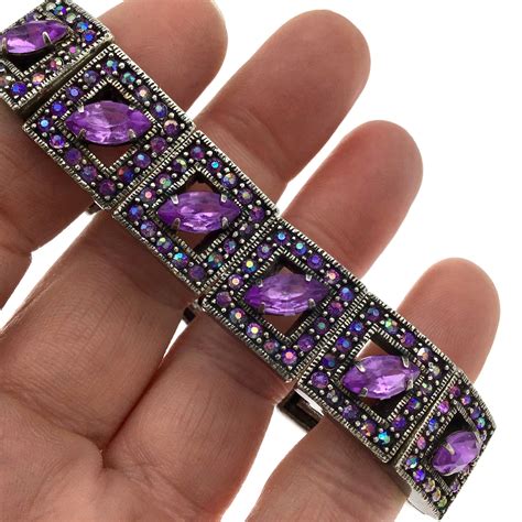 Vintage Purple Rhinestone Stretch Bracelet Iridescent Etsy Purple