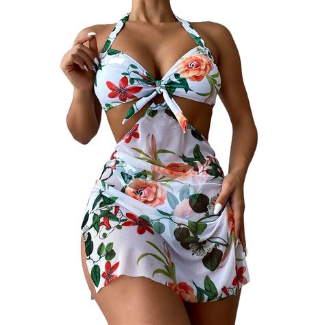 Women Sexy Fashion Strap Wrap Pad High Waist Prints Bikini Set Swimsuit