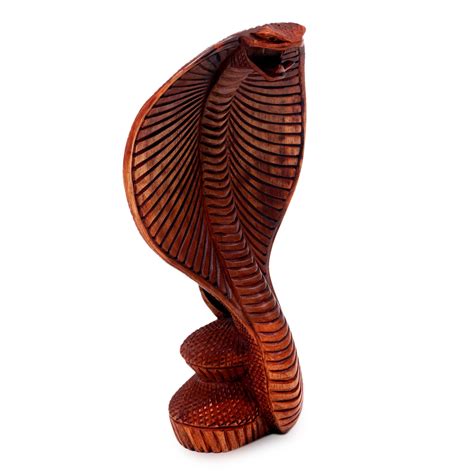 Hand Carved Wood Snake Sculpture - Cobra | NOVICA