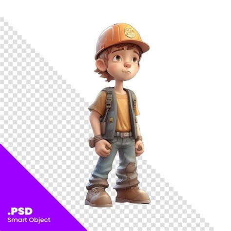 3d Darstellung Eines Kleinen Jungen Der Einen Bauhelm Und Einen Overall Trägt Psd Vorlage