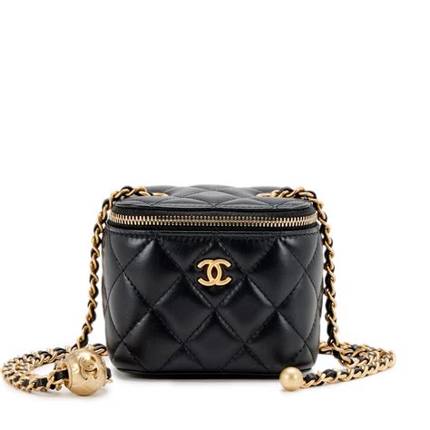 Chanel Black Quilted Lambskin Mini Pearl Crush Mini Vanity Case Gold