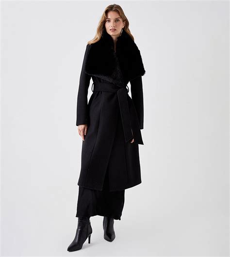 Buy Coast Faux Fur Collar Belted Wrap Coat In Black 6thstreet Uae