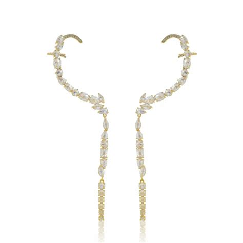 Irean Semijoias Brinco Ear Cuff Luxo Pedras Cravejadas Zirc Nias