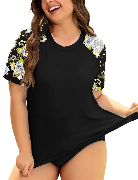 Tiyomi Plus Size Rash Guard Tops For Women Surfing Swim Shirts Black