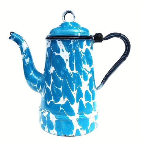 Gooseneck Coffee Pot Swirl Blue And White Enamel Ebay Vintage