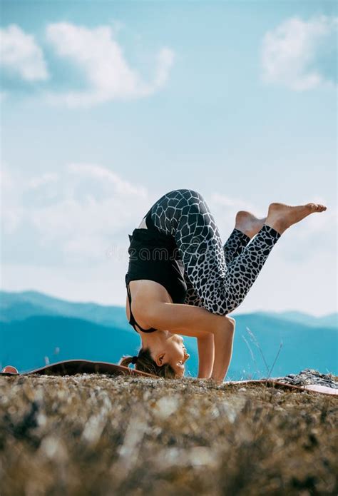 Fit Woman Doing Yoga Exercise at the Mountain Hill Stock Image - Image ...