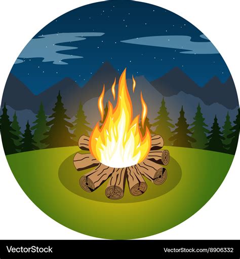 Cartoon Bonfire On Night Landscape Royalty Free Vector Image