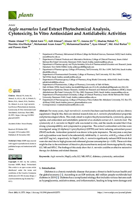 Pdf Aegle Marmelos Leaf Extract Phytochemical Analysis Cytotoxicity