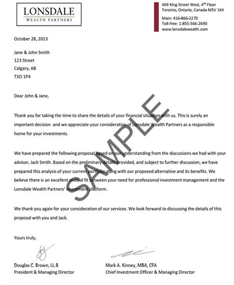 Investment Proposal Sample Letter