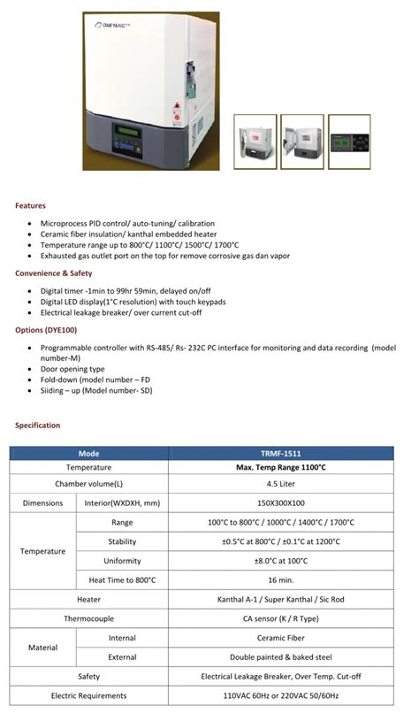 Jual Muffle Furnace TRMF 1511 Daeyang Korea TRIAS NATHOMI CHEMINDO