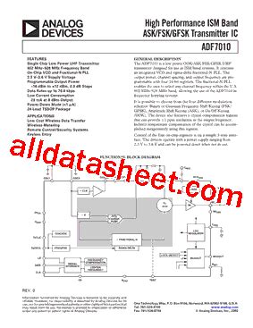 ADF7010BRUZ Datasheet PDF Analog Devices