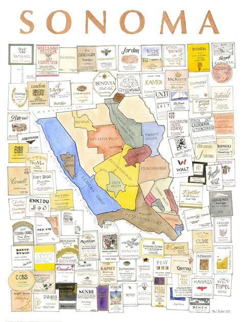 Sonoma Wine Map signed print | Etsy