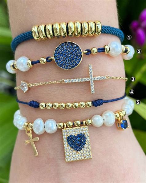 Pulsera De Hilo Azul Ajustable Con Perlas Cultivadas Y Gold Filled