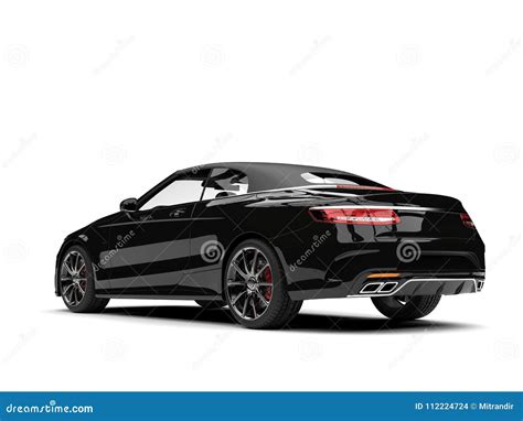 Shiny Black Modern Luxury Convertible Car Rear Side View Stock