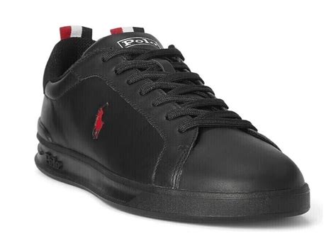 Polo Ralph Lauren Hrt Ct Ii Sk Ltl Black Red Leather Trainers Mens