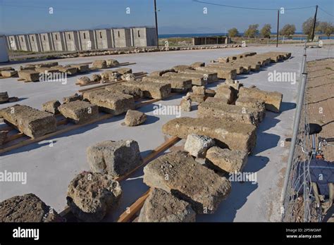 The ancient Diolkos trackway by the Corinth Canal, Greece, used for ...