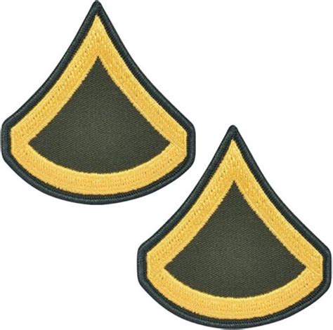 Army Private First Class PFC E 3 Gold On Green Rank Chevron Patch Pair