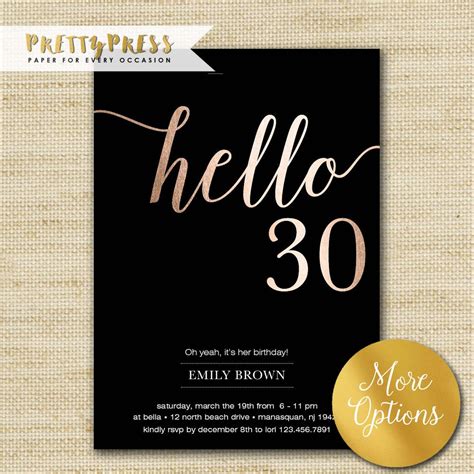 30th Birthday Invitation Modern Gold Foil Hello 30 Thirty