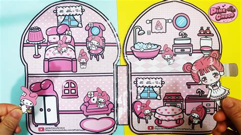 🎵paperdiy🎶 Mymelody 🏠house Quiet Book 마이멜로디 종이놀이 집만들기 스퀴시북 Youtube