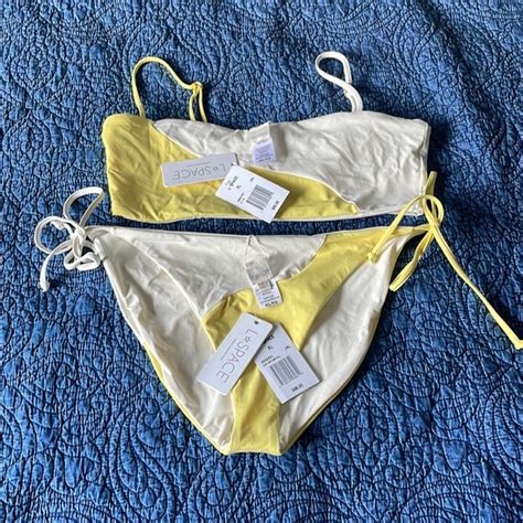 L Space Swim Nwt Lspace Bikini Creamyellow Color Block Adjustable Poshmark