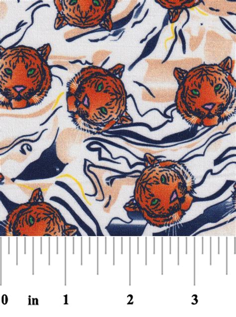 Orange and Navy Tiger Print Fabric | Tiger Print Fabric Wholesale