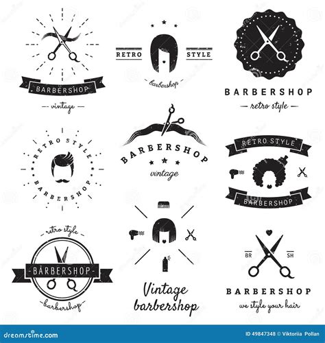 Barbershop (hair Salon) Logo Vintage Vector Set. Hipster And Retro Style. Stock Vector ...