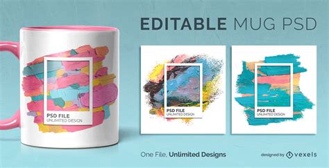 Paint Strokes Artistic Mug Template Scalable PSD Editable Template