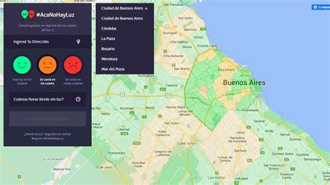 Mapa Acá No Hay Luz para ver zonas sin suministro eléctrico