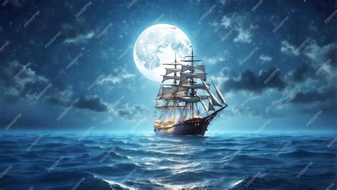 Premium Photo | Digital art moon and boat