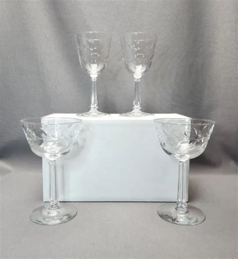 Vintage Libbey Rock Sharpe Laurel Wreath Champagne Coupes Wine