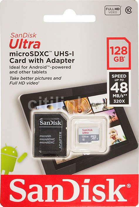 Характеристики Карта памяти Microsdxc Uhs I Sandisk Ultra 128 ГБ 48 МБс 320x Class 10