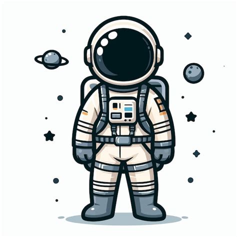 Caricatura Sencilla Del Pequeño Astronauta Del Espacio Vector Premium