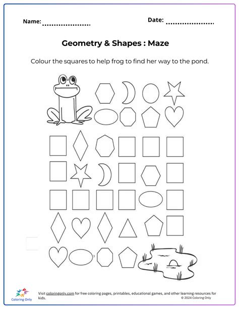 Geometry And Shapes Maze Free Printable Worksheet Coloring Pages