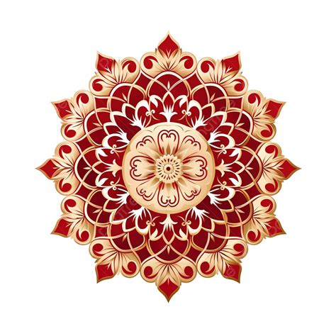 Ornamento De Mandala De Luxo Borda Redonda Vermelha E Dourada Png