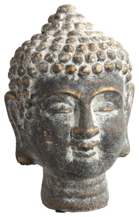 Cement Buddha Head Figurine Washed Concrete Gold Finish Asian