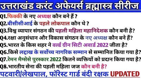 Ukpsc Patwari Uttarakhand Current Affairs Current Affairs